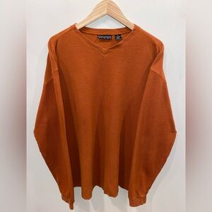 Vintage Structure Orange Long Sleeve Henley Men’s Medium 100% Cotton Crewneck